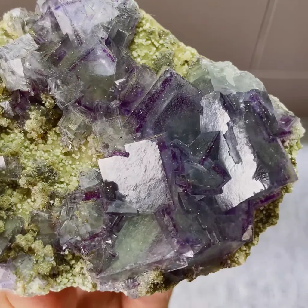 Natural Purple Phantom Fluorite and Pyrite Symbiosis comes from Yaogangxian,Hunan 110*75*30MM - image 3