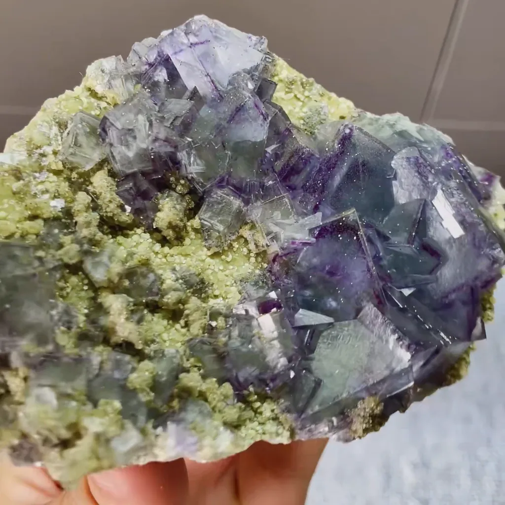 Natural Purple Phantom Fluorite and Pyrite Symbiosis comes from Yaogangxian,Hunan 110*75*30MM - image 2