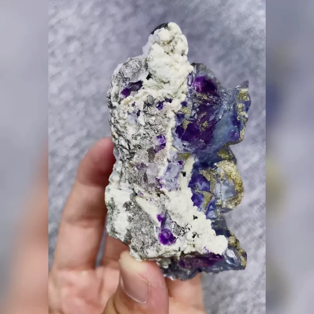 Natural Purple Phantom Fluorite and Pyrite Symbiosis comes from Yaogangxian,Hunan 90*45*40MM - image 4