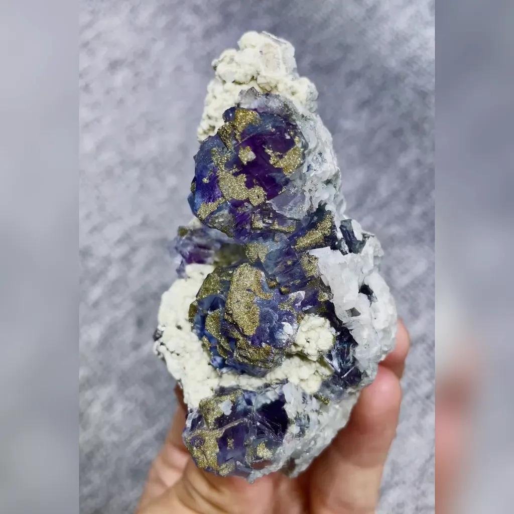Natural Purple Phantom Fluorite and Pyrite Symbiosis comes from Yaogangxian,Hunan 90*45*40MM image