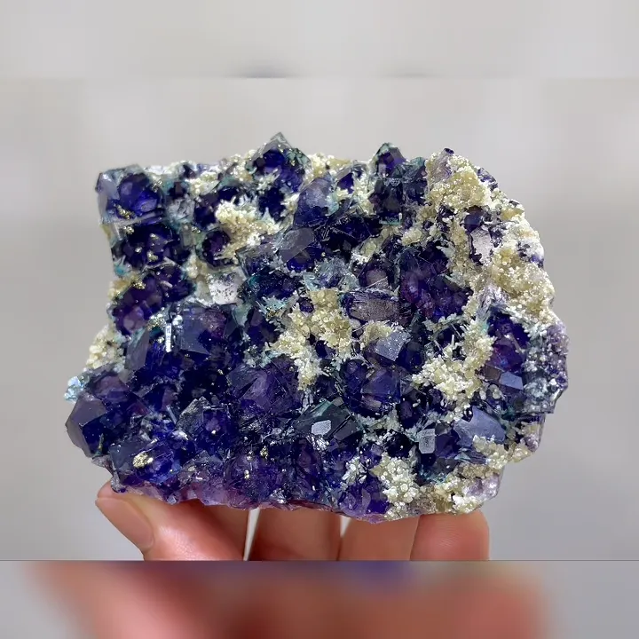 Natural Purple Phantom Fluorite and Pyrite Symbiosis comes from Yindu,Inner Mongolia 95*70*25MM image