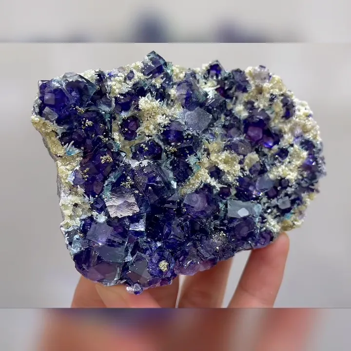 Natural Purple Phantom Fluorite and Pyrite Symbiosis comes from Yindu,Inner Mongolia 95*70*25MM - image 3