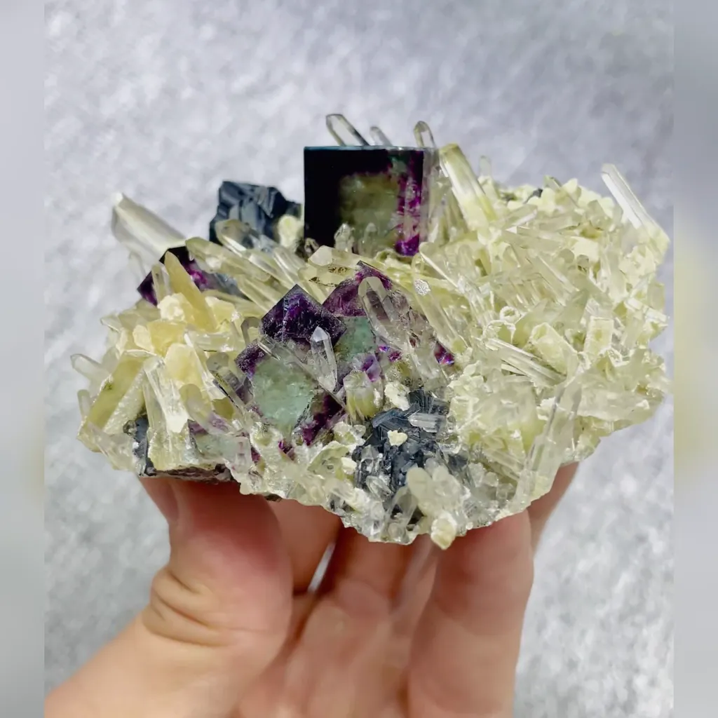 Natural Purple Phantom Fluorite and Quartz and Magnetite Symbiosis comes from Inner Mongolia,China 85*80*40MM - image 2