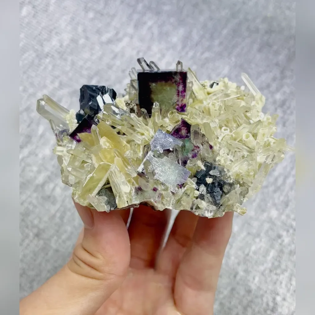 Natural Purple Phantom Fluorite and Quartz and Magnetite Symbiosis comes from Inner Mongolia,China 85*80*40MM image