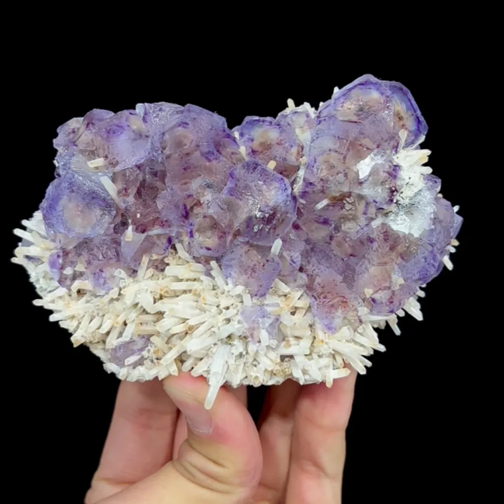 Natural Purple Phantom Fluorite and Quartz Cluster, Mineral Specimen: Inner Mongolia,China (120*80*45MM) image