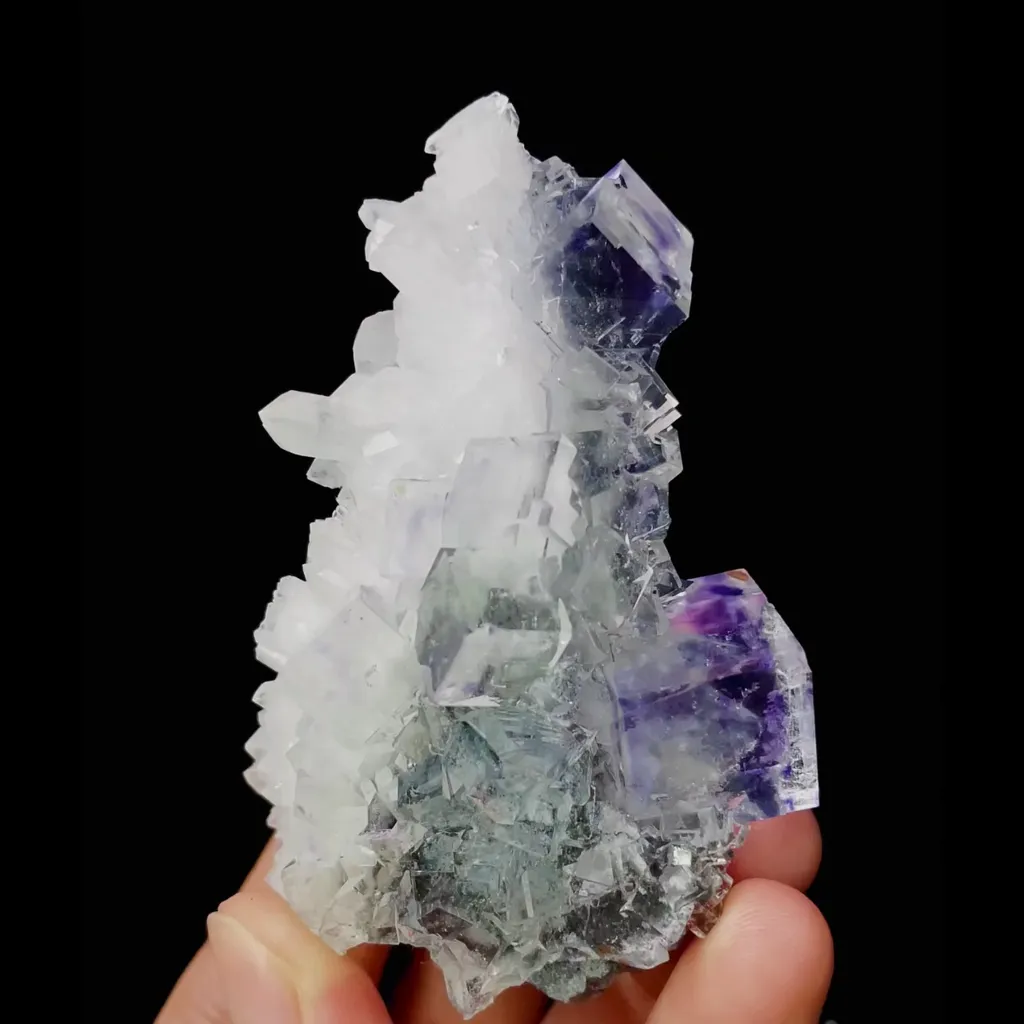 Natural Purple Phantom Fluorite and Quartz Cluster Symbiosis comes from Zhejiang,China 50*75*30MM image