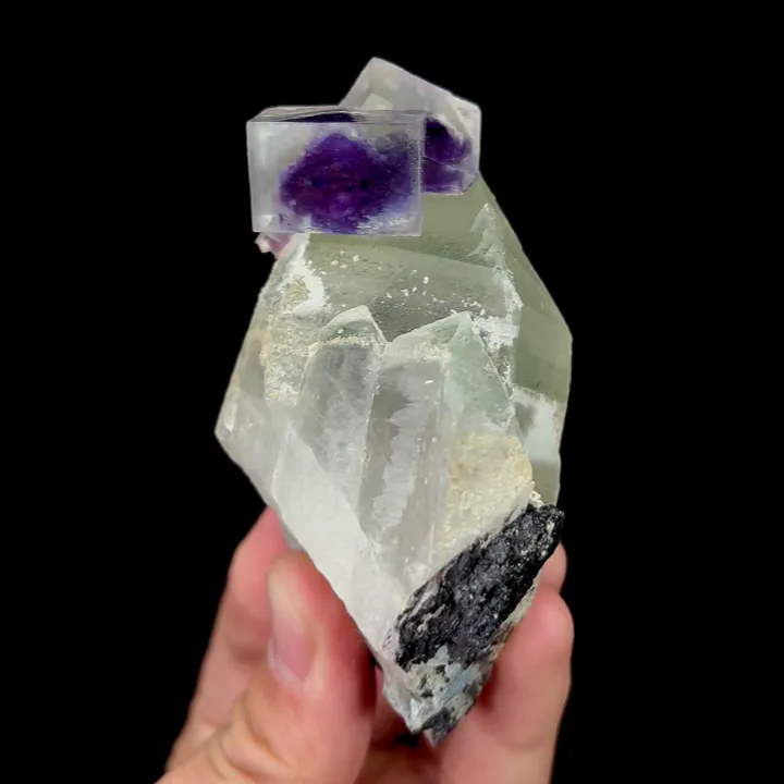 Natural Purple Phantom Fluorite and Quartz, Mineral Specimen:Yaogangxian,Hunan (40*40*85MM) - image 6