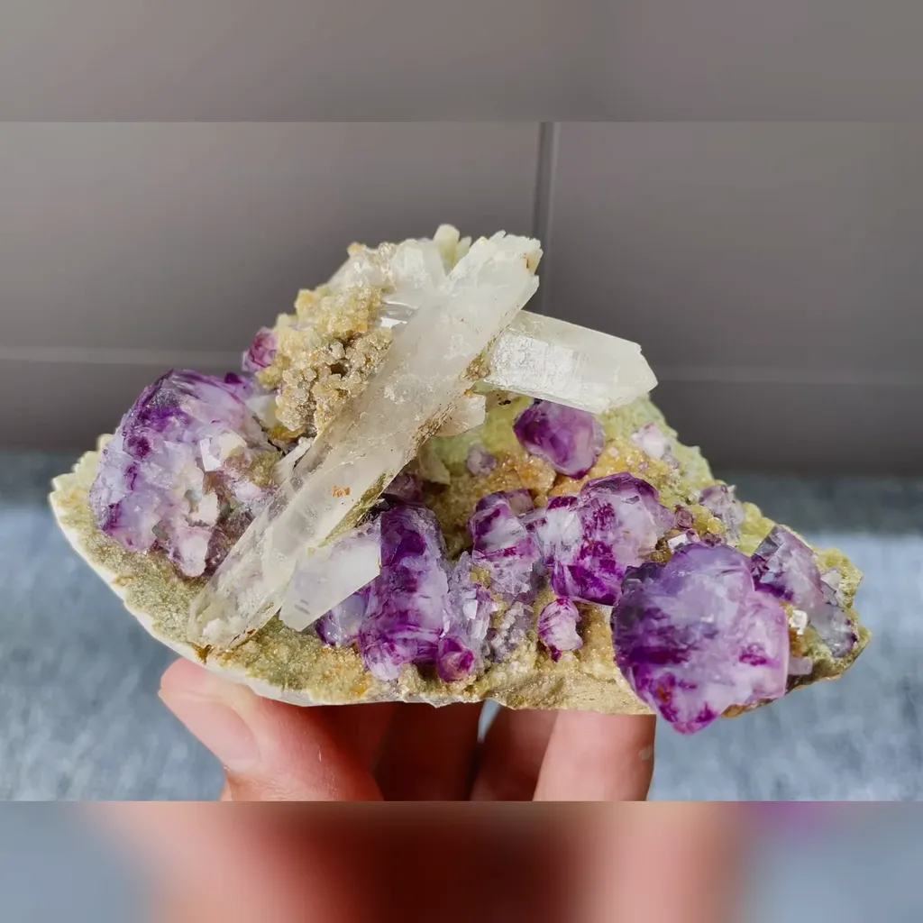 Natural Purple Phantom Fluorite and Quartz Symbiosis comes from Inner Mongolia,China 100*70*45MM image