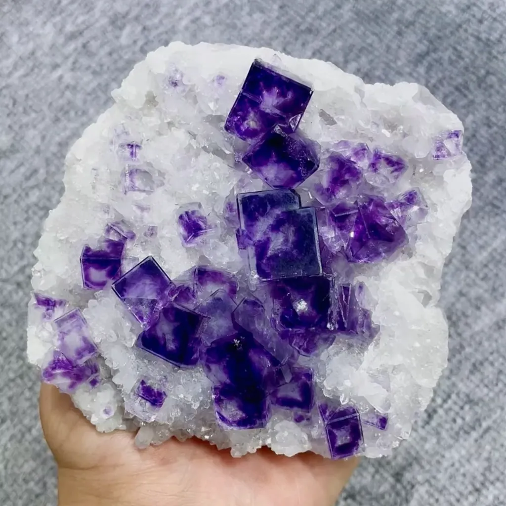 Natural Purple Phantom Fluorite and Quartz Symbiosis comes from Zhejiang,China 105*100*50MM image