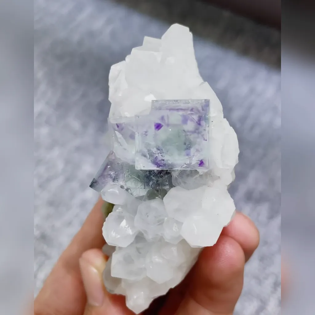 Natural Purple Phantom Fluorite and Quartz Symbiosis comes from Zhejiang,China 35*70*35MM - image 4
