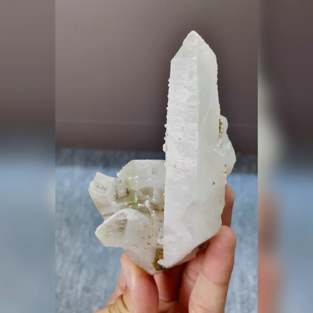 Natural Purple Phantom Fluorite and Quartz Tower Symbiosis comes from Yaogangxian,Hunan 60*30*110MM image