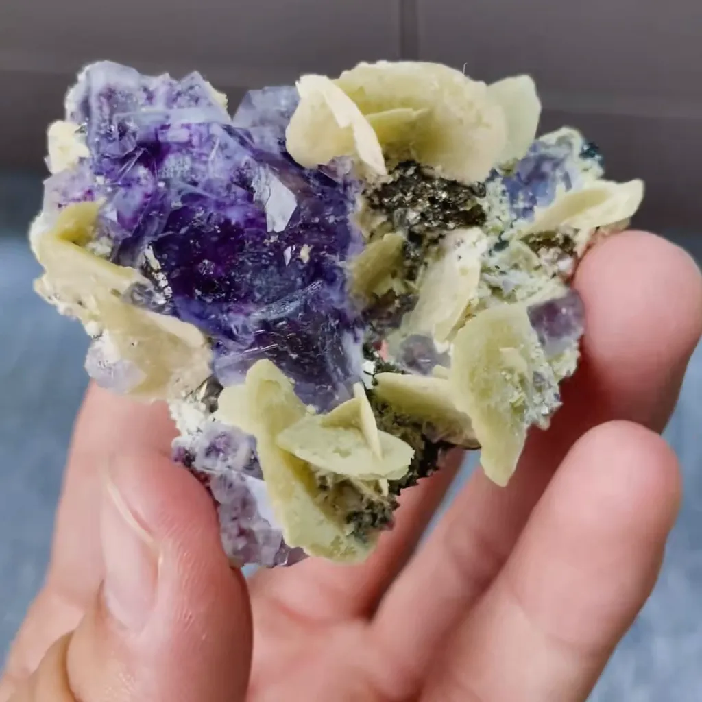 Natural Purple Phantom Fluorite and Siderite Symbiosis comes from Yindu,Inner Mongolia 60*50*25MM image
