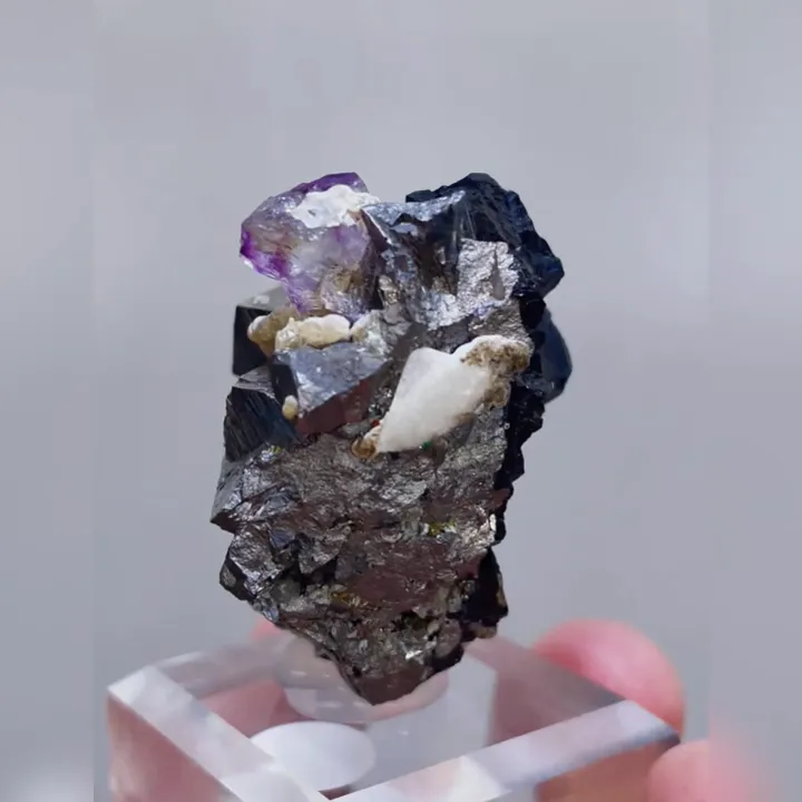 Natural Purple Phantom Fluorite & Black Wolframite and Arsenopyrite, Mineral Specimen:Yaogangxian,Hunan (25*25*30mm) - image 5