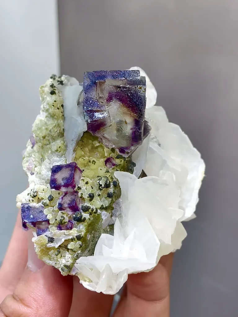 Natural Purple Phantom Fluorite Coexists with Flake Calcite and Mica comes from Neimenggu,China 70*60*45MM - image 4