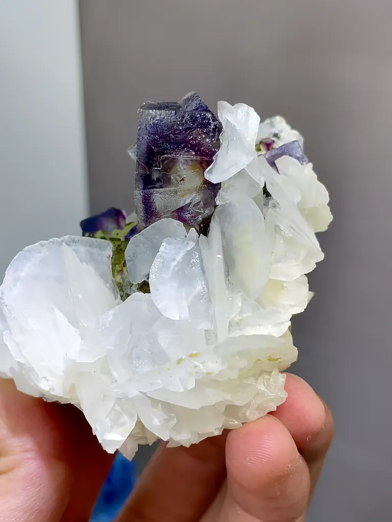 Natural Purple Phantom Fluorite Coexists with Flake Calcite and Mica comes from Neimenggu,China 70*60*45MM - image 3