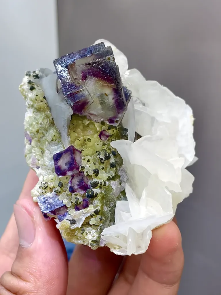 Natural Purple Phantom Fluorite Coexists with Flake Calcite and Mica comes from Neimenggu,China 70*60*45MM - image 2