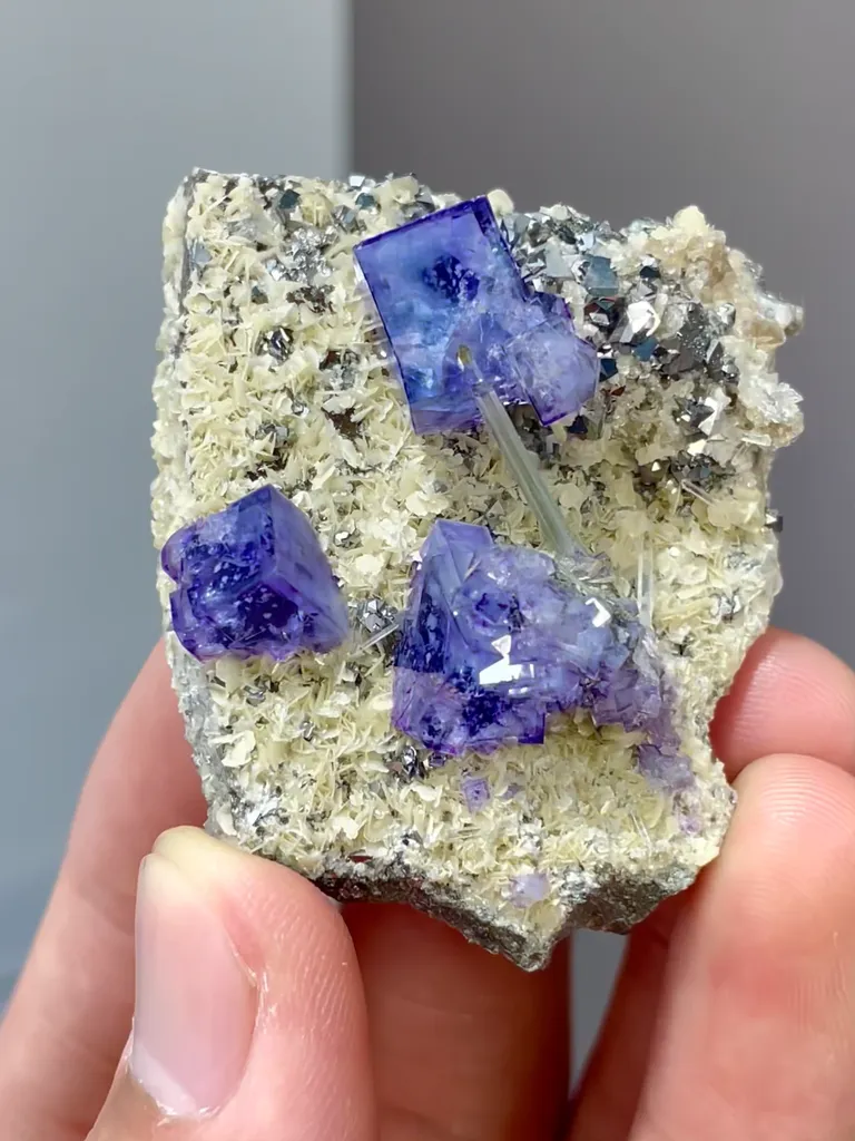Natural Purple Phantom Fluorite coexists with Pyrite and Flaky Calcite comes from Yaogangxian,Hunan 45*30*25MM - image 2