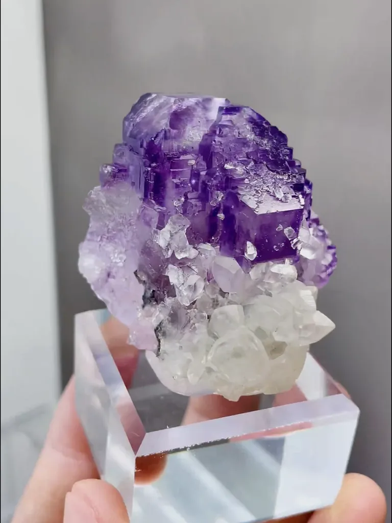 Natural Purple Phantom Fluorite coexists with Quartz comes from Yaogangxian,Hunan 35*45*40MM - image 4