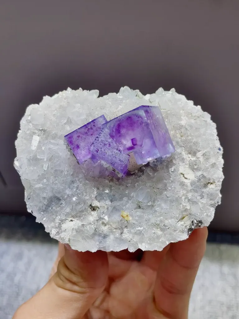 Natural Purple Phantom Fluorite coexists with Quartz comes from Yaogangxian,Hunan 80*35*60MM image