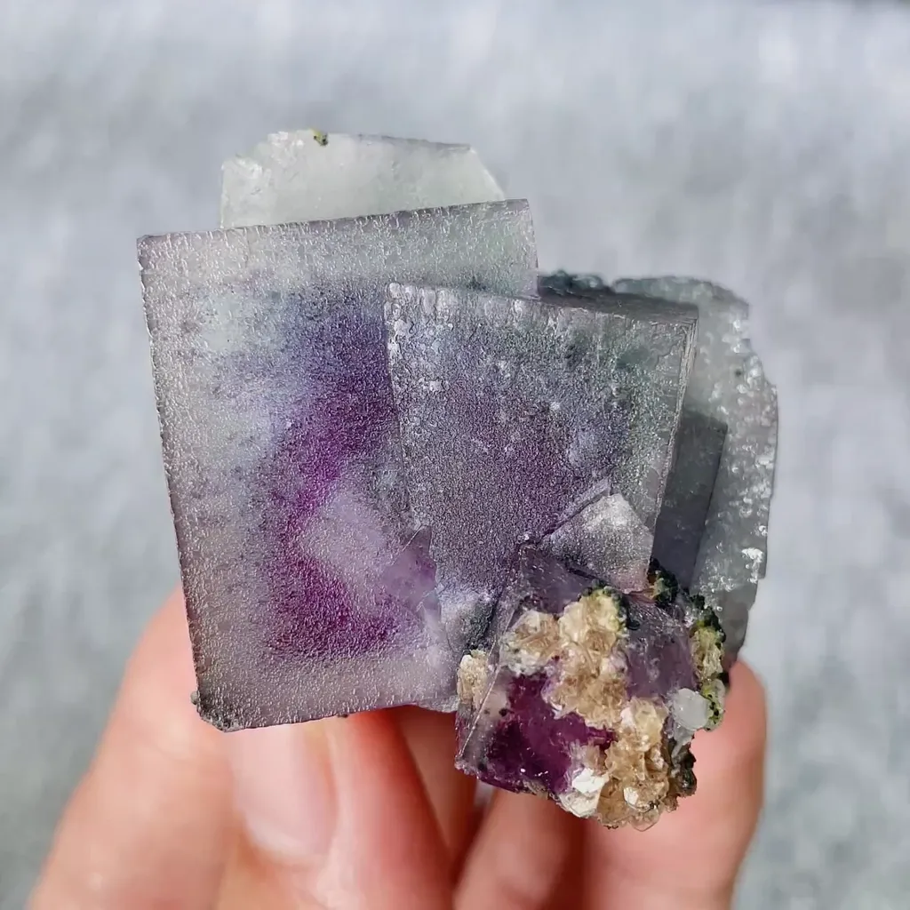 Natural Purple Phantom Fluorite comes from Yaogangxian,Hunan 40*40*40MM image