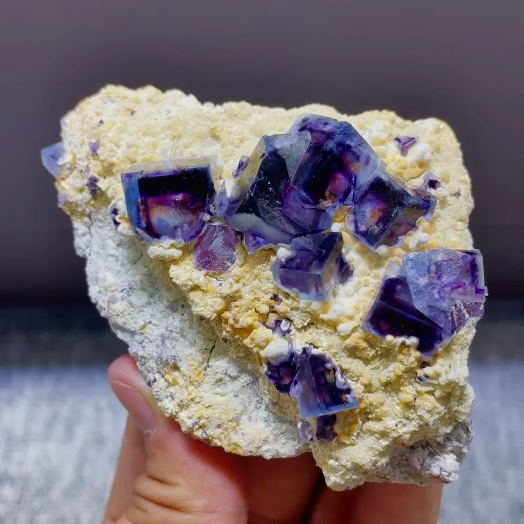 Natural Purple Phantom Fluorite comes from Yindu,Inner Mongolia 100*70*25MM image