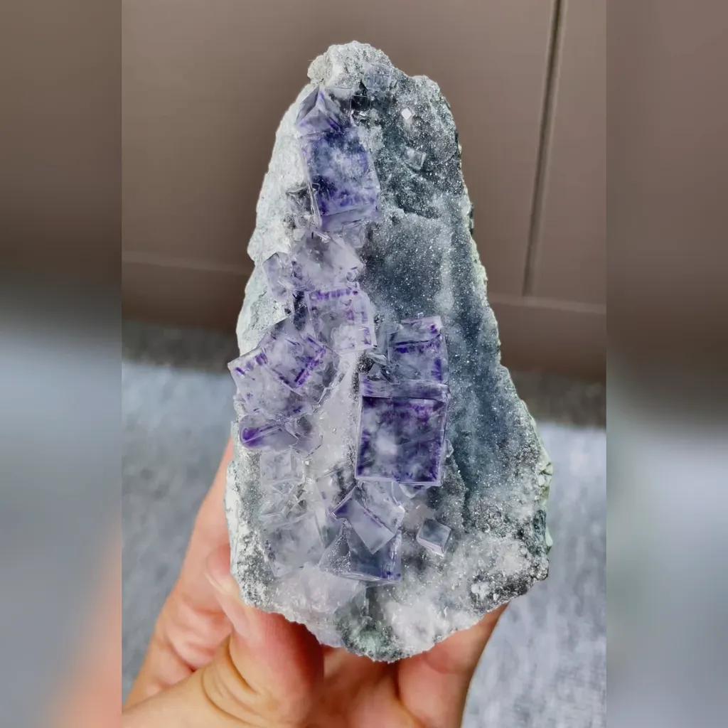 Natural Purple Phantom Fluorite comes from Yindu,Inner Mongolia 60*35*120MM image