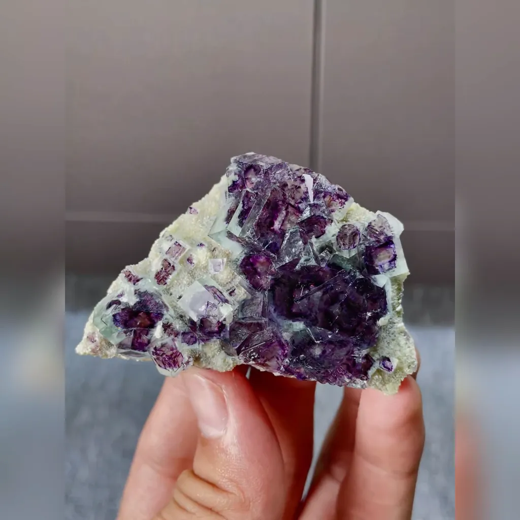 Natural Purple Phantom Fluorite comes from Yindu,Inner Mongolia 60*40*15MM image