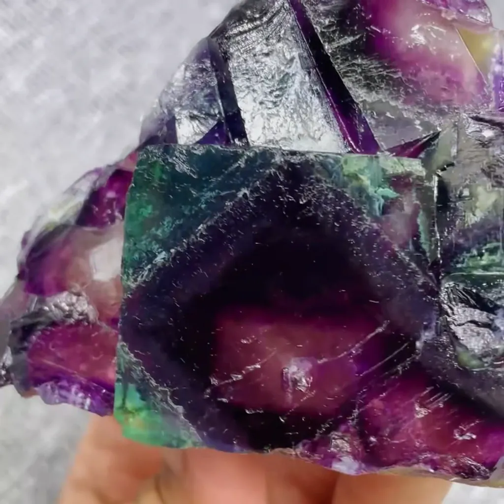 Natural Purple Phantom Fluorite comes from Yindu,Inner Mongolia 80*90*35MM - image 2