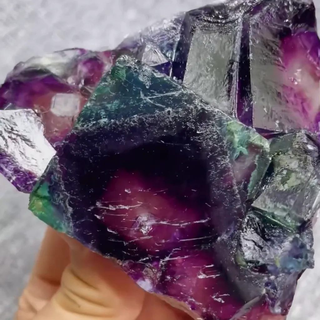 Natural Purple Phantom Fluorite comes from Yindu,Inner Mongolia 80*90*35MM - image 3