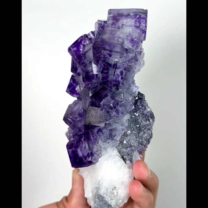 Natural Purple Phantom Fluorite, Mineral Specimen:Zhejiang,China (80*140*55MM) image