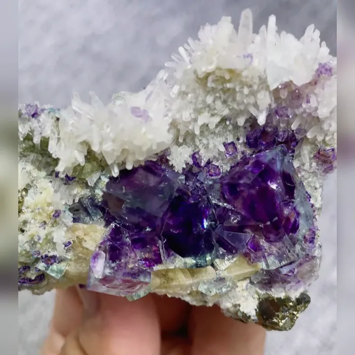 Natural Purple Phantom Fluorite & Quartz & Pyrite, Mineral Specimen: Yindu,Inner Mongolia (65*55*35mm) - image 4