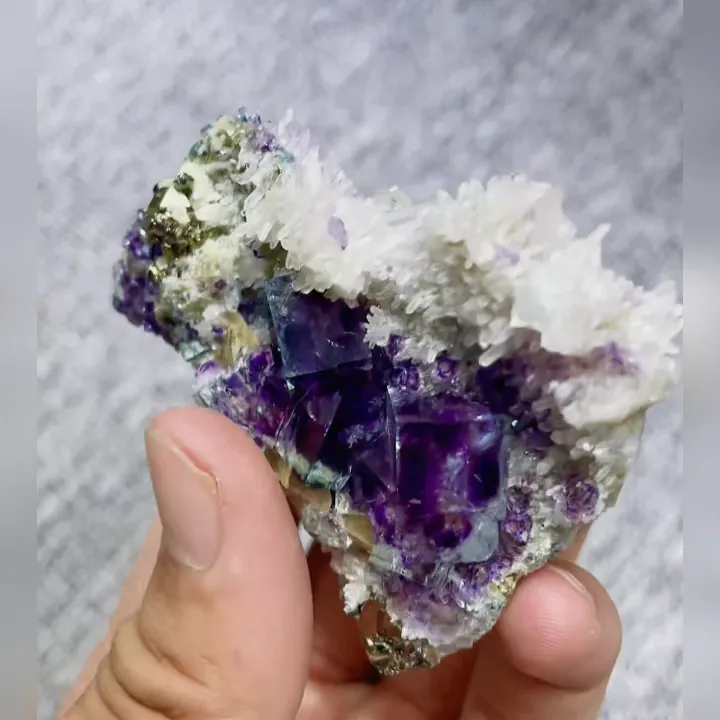 Natural Purple Phantom Fluorite & Quartz & Pyrite, Mineral Specimen: Yindu,Inner Mongolia (65*55*35mm) - image 5