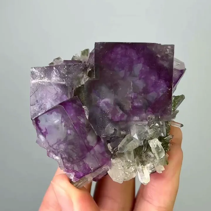 Natural Purple Phantom Fluorite & Quartz,Mineral Specimen:Yaogangxian,Hunan (55*55*25MM) image