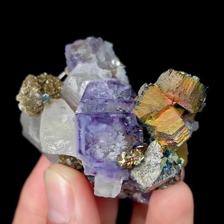 Natural Purple Phantom Fluorite with Arsenopyrite and Quartz, Mineral Specimen: Yaogangxian,Hunan (50*45*40MM) image