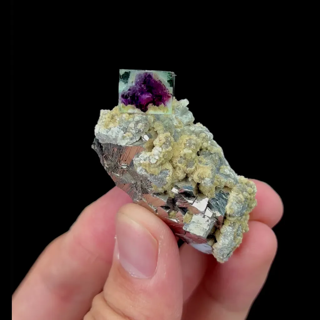 Natural Purple Phantom Fluorite with Mica and Arsenopyrite Mineral Specimen,High Quality Specimen,YINDU,INNER MONGOLIA,CHINA(46*22*25mm) image