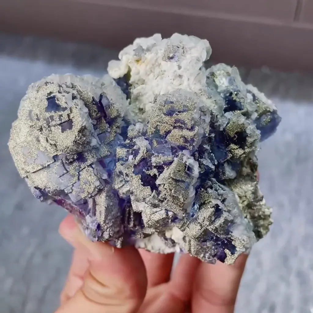 Natural Purple Phantom Fluorite with Pyrite and Arsenopyrite Symbiosis comes from Yaogangxian,Hunan 80*65*50MM - image 4