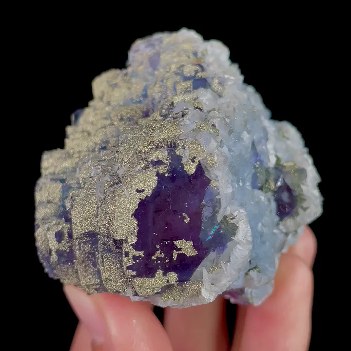 Natural Purple Phantom Fluorite with Pyrite and Calcite, Mineral Specimen:Yaogangxian,Hunan (55*60*60MM) image