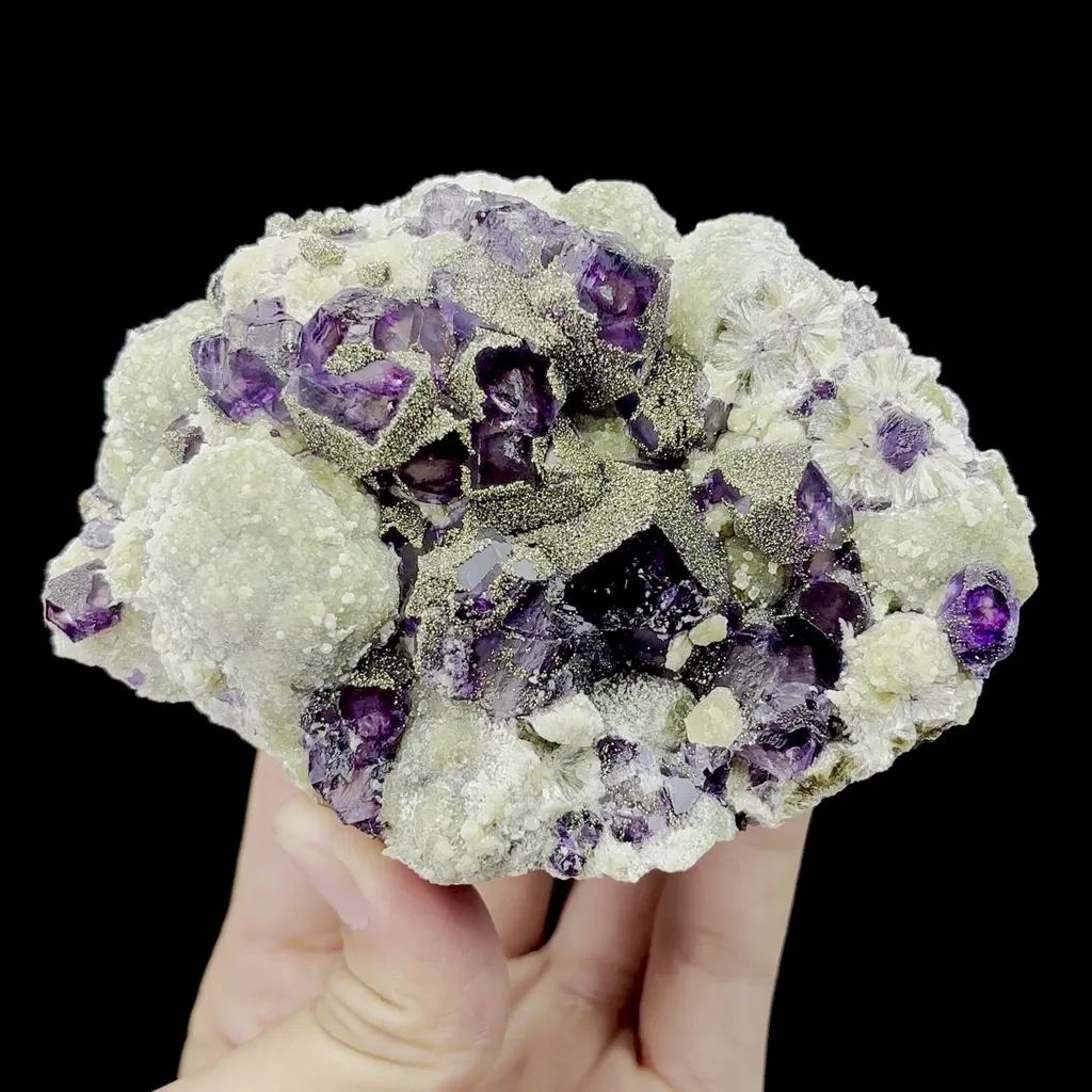 Natural Purple Phantom Fluorite with Pyrite and Mica Mineral Specimen,High Quality Specimen,YINDU,INNER MONGOLIA,CHINA(110*80*40mm) image