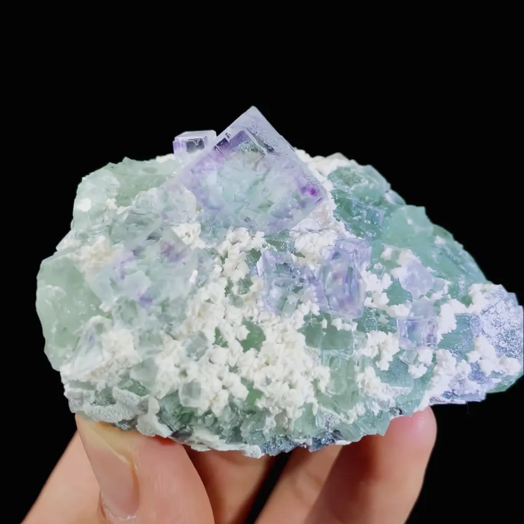 Natural Purple Transparent Cubic Fluorite and Green Fluorite Symbiosis comes from Zhejiang,China 70*30*50MM image