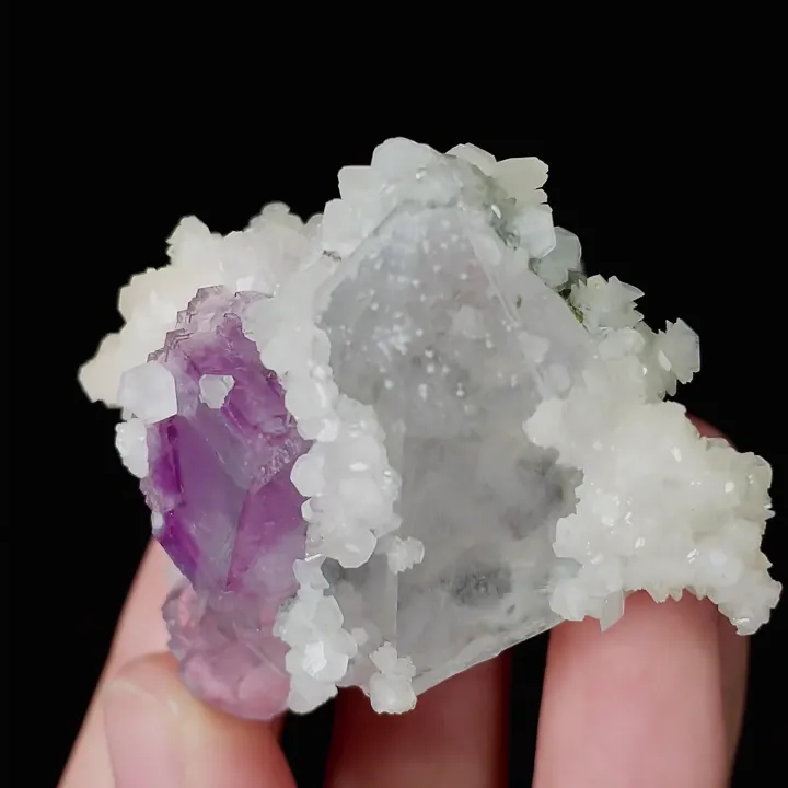Natural Purple Transparent Cubic Fluorite & Quartz and Calcite. Mineral Specimen:Yaogangxian,Hunan (45*40*40MM) image