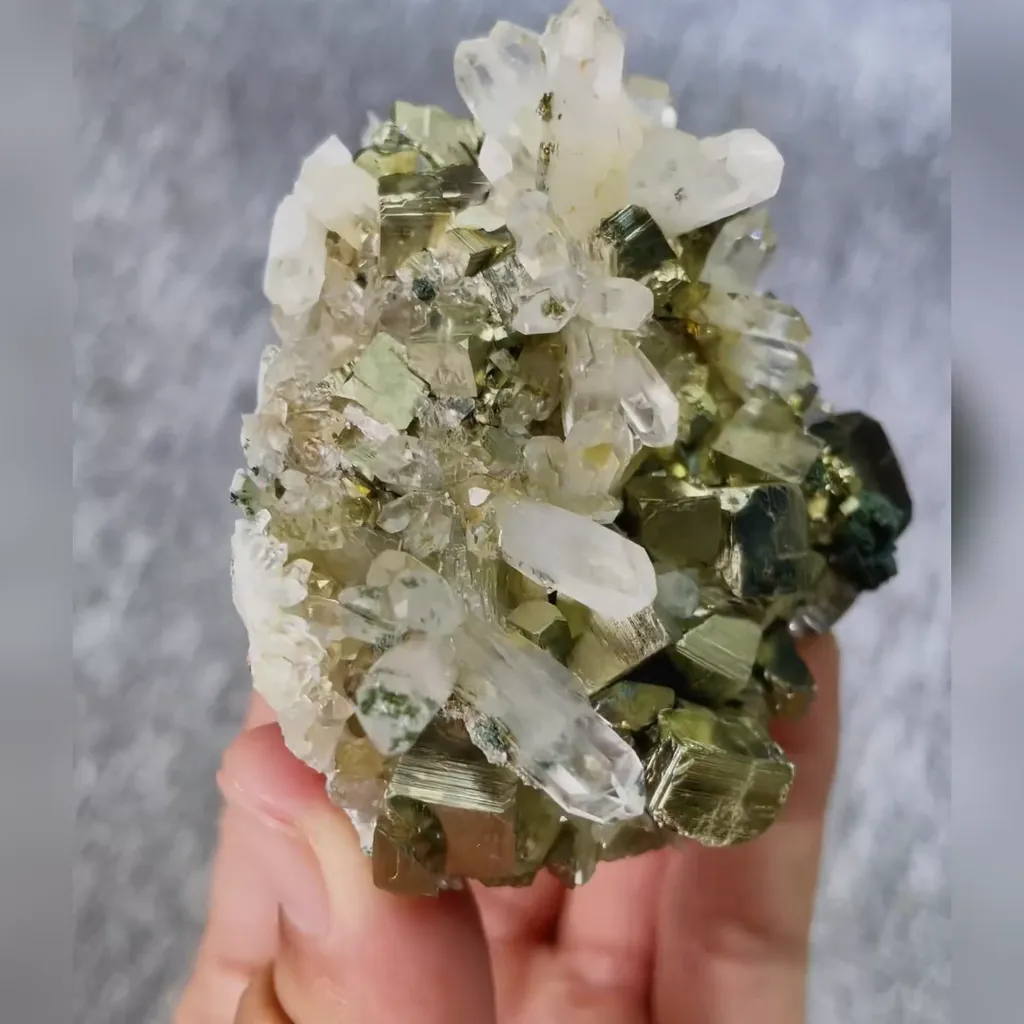 Natural Pyrite and Clear Quartz Cluster Symbiosis comes from Fujian,China 70*65*45MM - image 4