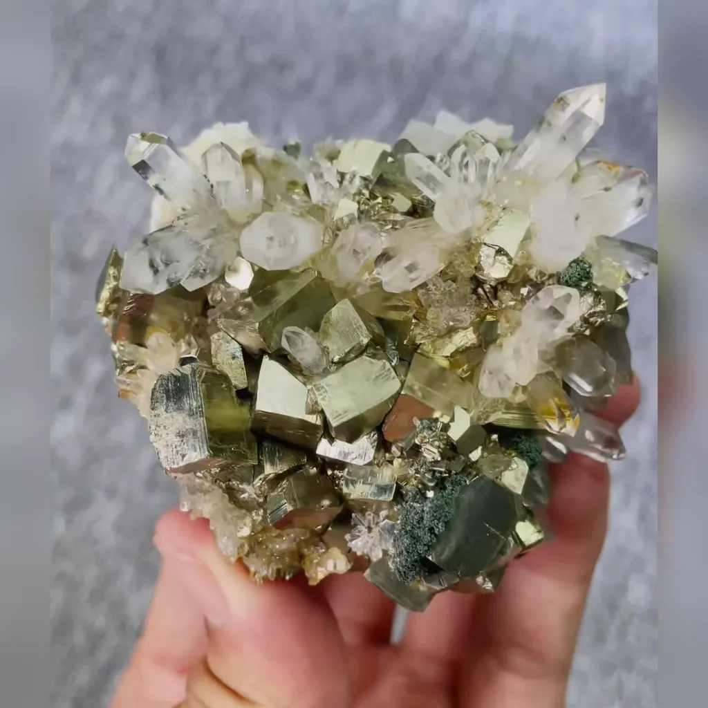 Natural Pyrite and Clear Quartz Cluster Symbiosis comes from Fujian,China 70*65*45MM image