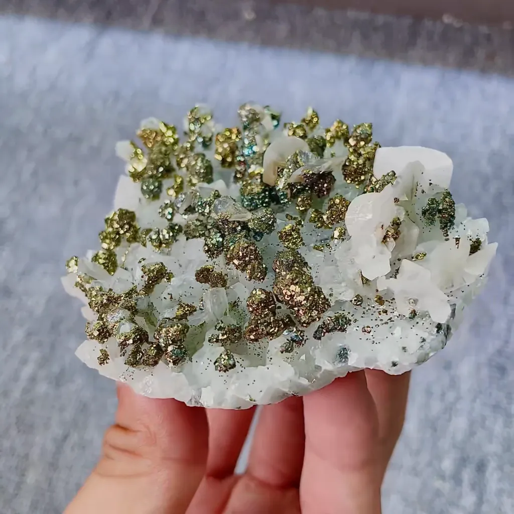 Natural Pyrite and Quartz Cluster with Calcite Symbiosis comes from Fujian,China 95*70*25MM - image 2