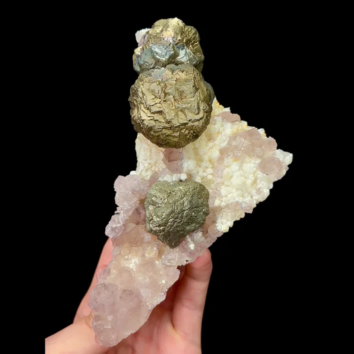 Natural Pyrite Sphere and Purple Fluorite, Mineral Specimen: Daye,Hubei (140*105*65MM) - image 5