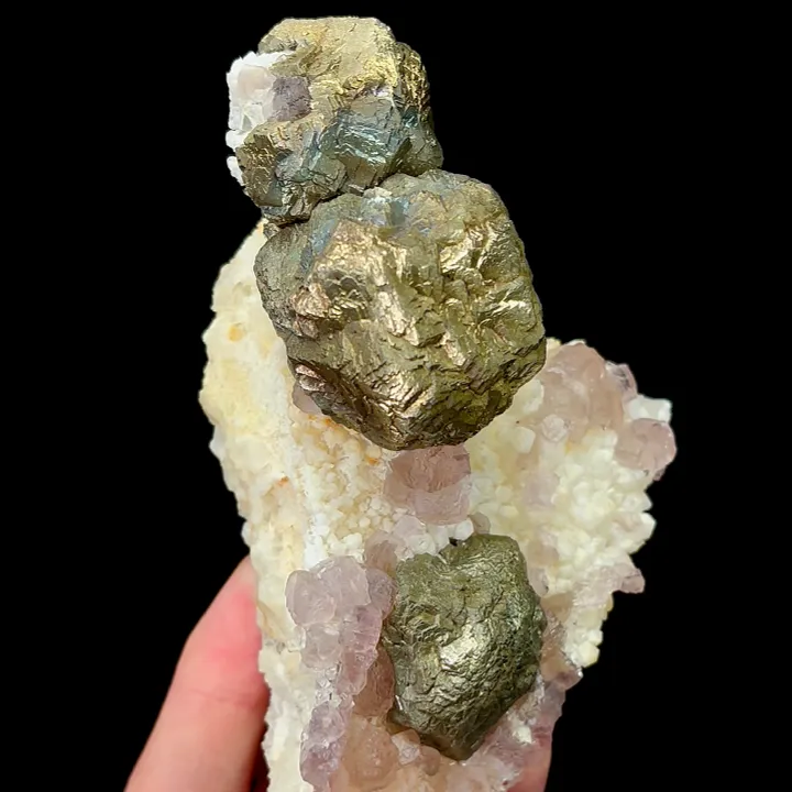 Natural Pyrite Sphere and Purple Fluorite, Mineral Specimen: Daye,Hubei (140*105*65MM) - image 3