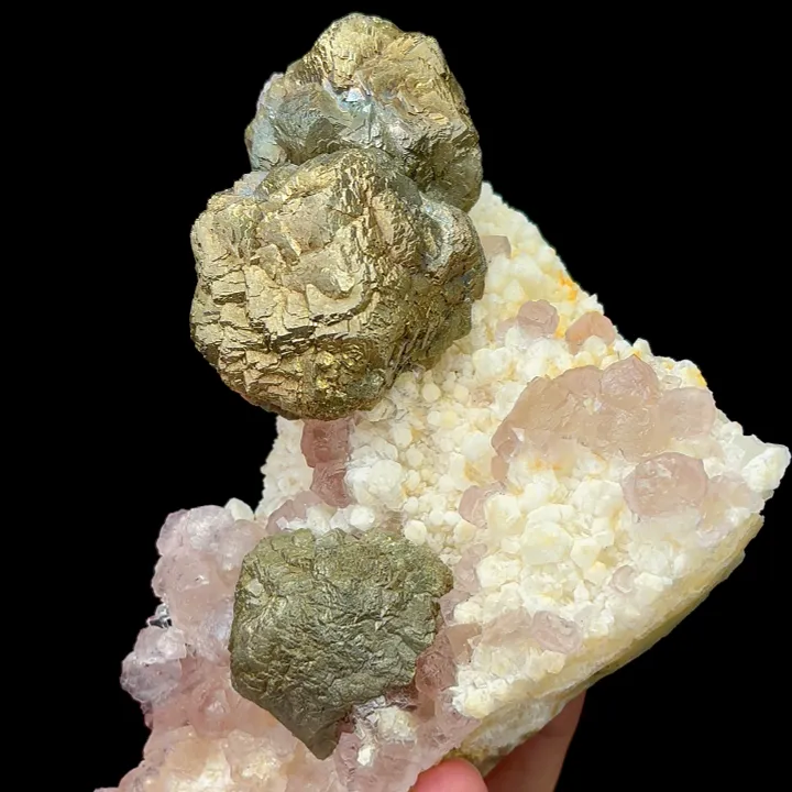 Natural Pyrite Sphere and Purple Fluorite, Mineral Specimen: Daye,Hubei (140*105*65MM) image