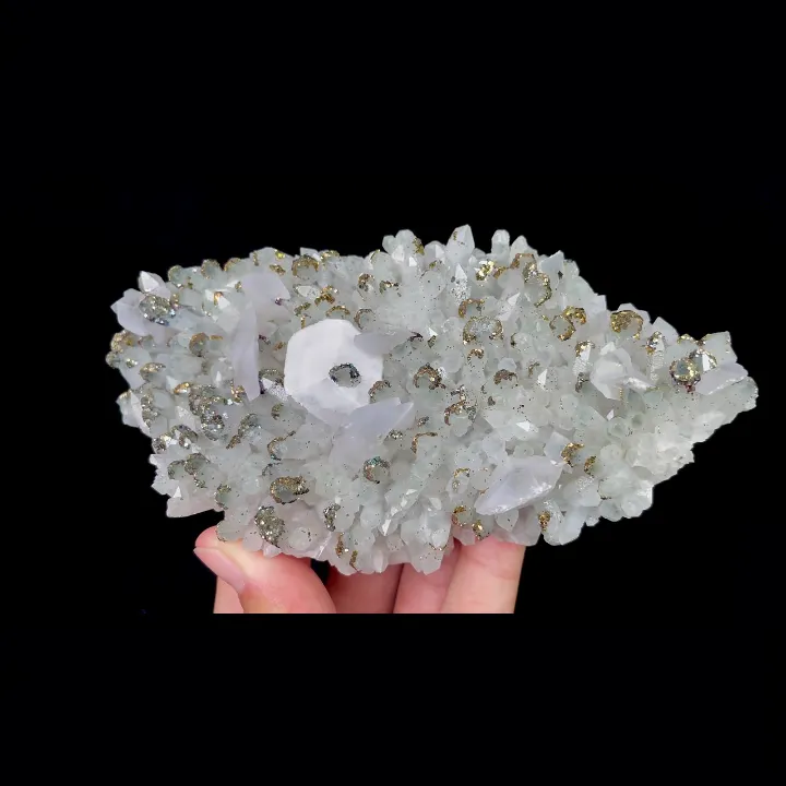 Natural Quartz Cluster with Calcite and Pyrite, Mineral Specimen: Fujian,China (145*70*35MM) image