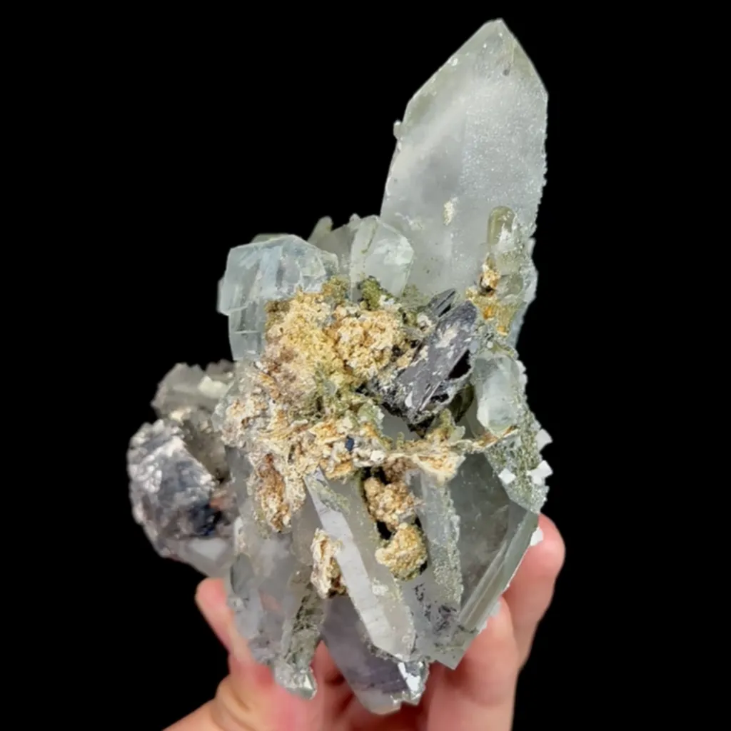 Natural Quartz Cluster with Fluorite and Arsenopyrite, Mineral Specimen:Yaogangxian,Hunan (85*70*125MM) image