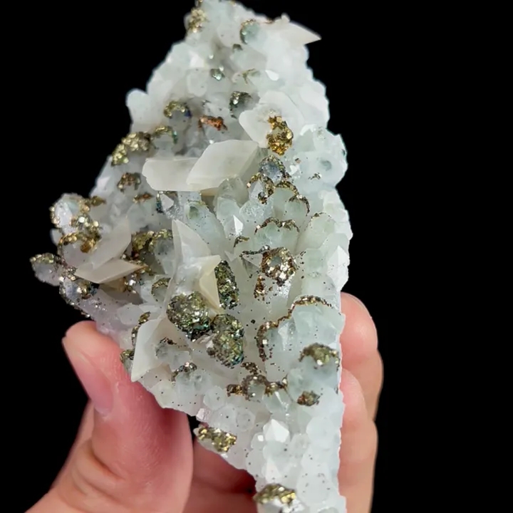 Natural Quartz Cluster with Pyrite and Calcite, Mineral Specimen:Fujian,China (105*55*30MM) image