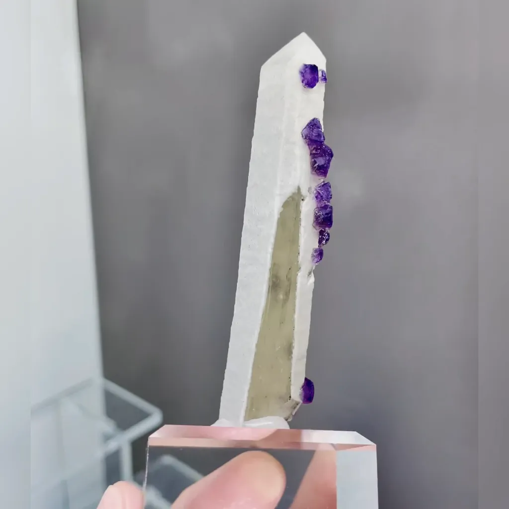 Natural Quartz Tower and Purple Fluorite Symbiosis comes from Inner Mongolia,China 15*15*70MM - image 2